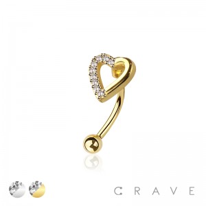 MULTI CZ HEART 316L SURGICAL STEEL CURVED BARBELL/EYEBROW